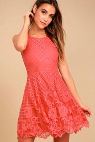 Black Swan Desirae Coral Pink Lace Skater Dress