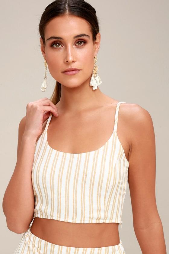Destination Tan Striped Crop Top | Lulus