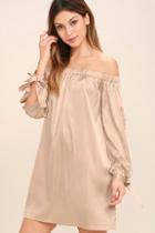 Lulus Award Show Champagne Satin Off-the-shoulder Dress