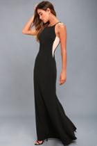 Lulus | Romanticism Black Maxi Dress | Size Large | 100% Polyester
