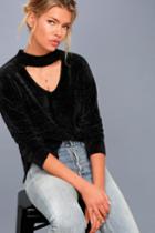 Olive + Oak | Topaz Black Chenille Cutout Sweater | Size X-small | 100% Polyester | Lulus