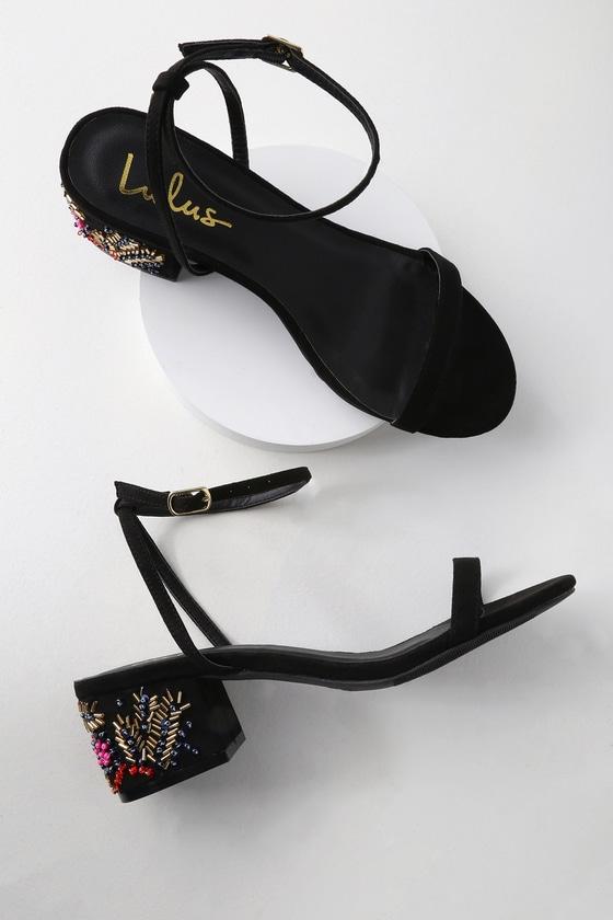 Jessie Black Suede Beaded Ankle Strap Heels | Lulus