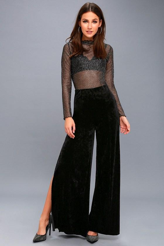 Lulus | Greatest Love Story Black Velvet Wide-leg Pants