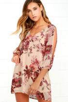 Lulus | Shifting Dears Beige Floral Print Dress | Size X-small | 100% Polyester