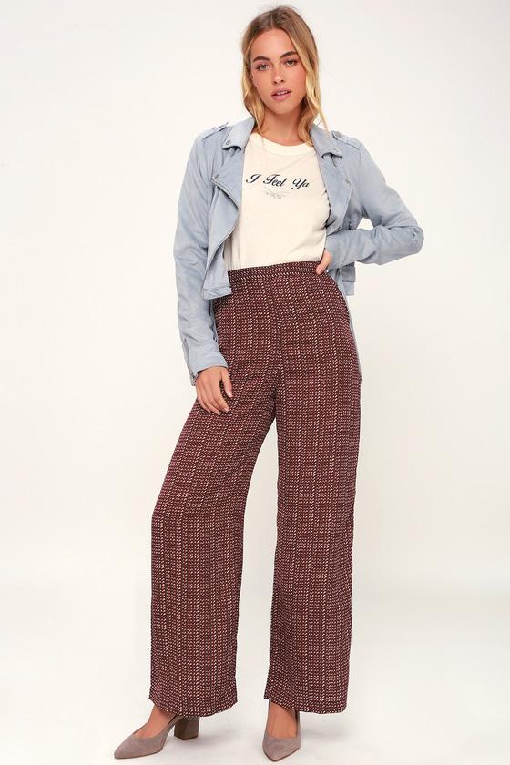 Lush Pattern It Up Wine Red Print Wide-leg Pants | Lulus