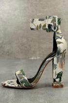 Olivia Jaymes Angeline Green Multi Floral Brocade Ankle Strap Heels