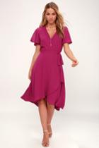 Rise To The Occasion Magenta Midi Wrap Dress | Lulus