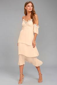 Keepsake All Time High Nude Lace Off-the-shoulder Dress