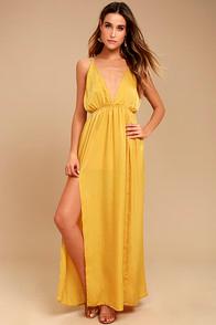 Lulus Uncharted Waters Mustard Yellow Satin Maxi Dress