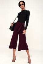 Lush Avril Burgundy Ribbed Tie-front Culotte Pants | Lulus