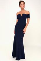 Lynne Navy Blue Off-the-shoulder Maxi Dress | Lulus