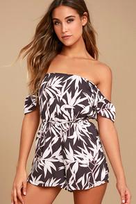 Amuse Society Estella Charcoal Grey Print Romper