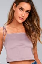 Lulus | Forever Flirtatious Mauve Satin Crop Top | Size Large | Purple | 100% Polyester