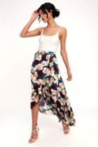 O'neill Adriana Blue Floral Print Ruffle High-low Skirt | Lulus