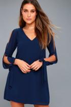 First Date Navy Blue Long Sleeve Shift Dress | Lulus
