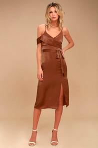 Joa J.o.a. Anouk Rust Orange Satin Midi Dress
