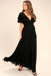 Lulus Wonderful Day Black Wrap Maxi Dress