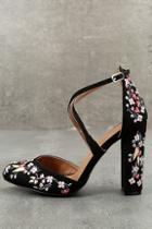 Lulus Lottie Black Embroidered Ankle Strap Heels
