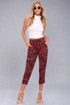 Tavik | Nori Wine Red Print Cropped Pants | Size Small | Lulus