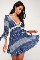 Adler Blue And White Print Crochet Lace Dress | Lulus