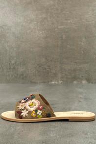 Seychelles Under Control Tan Leather Embroidered Slide Sandals