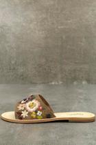 Seychelles Under Control Tan Leather Embroidered Slide Sandals