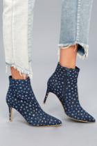 Athena | Khristyn Dark Blue Denim Star Print Ankle Booties | Lulus