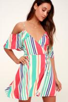 Caliente Multi Striped Off-the-shoulder Wrap Dress | Lulus