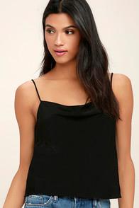 Lulus Appreciation Black Satin Crop Top
