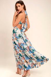 Lulus My Island Ivory Floral Print Halter Maxi Dress