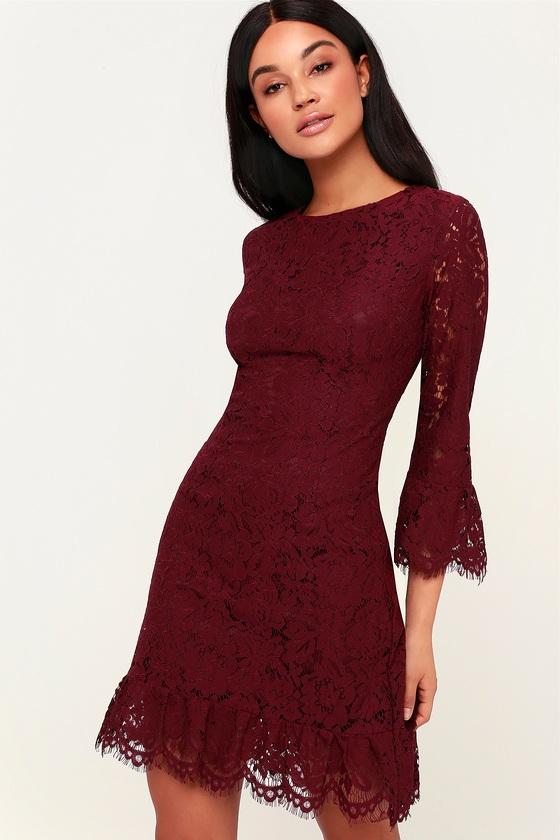 Flair-est Of Them All Plum Purple Lace Flounce Sleeve Dress | Lulus