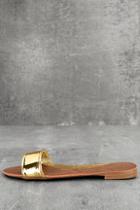 Liliana Nori Gold Patent Slide Sandals