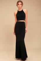 Lulus | Shining Example Black Rhinestone Two-piece Maxi Dress | Size Medium | 100% Polyester