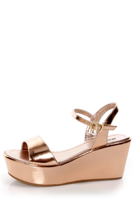 Soda Jozy Penny Metallic Flatform Wedge Sandals