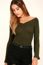 Lulus Lucky Star Olive Green Off-the-shoulder Top
