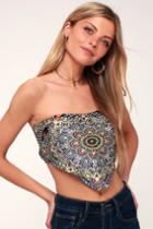 Catch A Wave Navy Blue Print Strapless Handkerchief Top | Lulus