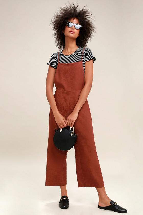 Moon River Norfolk Rust Red Backless Midi Jumpsuit | Lulus