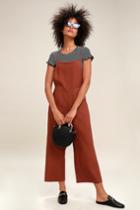 Moon River Norfolk Rust Red Backless Midi Jumpsuit | Lulus