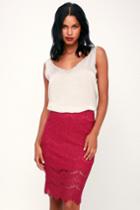Kaylee Berry Red Eyelash Lace Pencil Skirt | Lulus