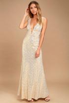 Lulus Wish Granted Beige Sequin Maxi Dress