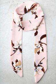 Lulus Merrily Merrily Blush Pink Floral Print Skinny Scarf