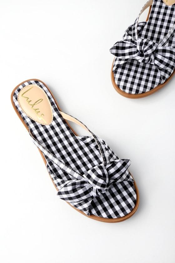 Delilah Black Gingham Knotted Slide Sandal Heels | Lulus