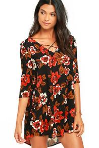 Amuse Society Casyn Black Floral Print Shift Dress