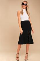 J.o.a. | Check It Out Black Pearl Midi Skirt | Size Large | 100% Polyester | Lulus