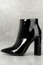 Qupid | Saige Black Patent Ankle Booties | Size 5.5 | Vegan Friendly | Lulus