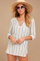 Billabong Same Story Ivory Striped Lace-up Cover-up