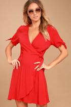 Lulus | My Philosophy Red Wrap Dress | Size Medium | 100% Rayon