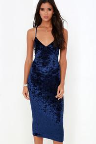 Lulu*s I Slink So Navy Blue Velvet Midi Dress