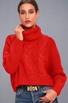 Jack By Bb Dakota | Hobie Red Cable Knit Cowl Neck Cropped Sweater | Size X-small | Lulus