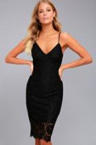 Lulus | Extraordinary Love Black Lace Midi Dress | Size Large | 100% Polyester